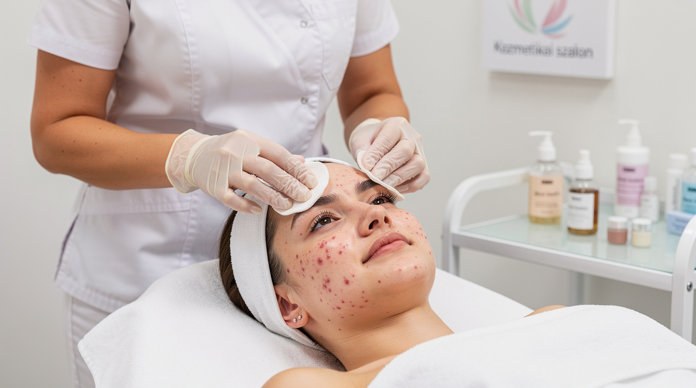 Aknés problémás bőr tisztító kozmetikai kezelése