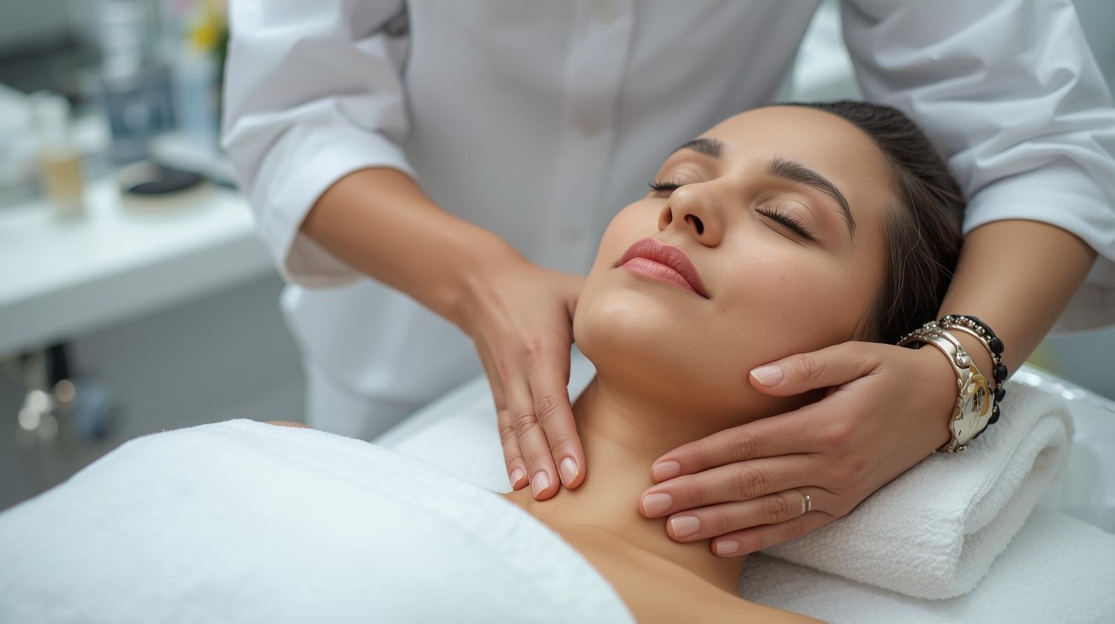 Relaxáló arc- és dekoltázsmasszázs kozmetikai szalonban